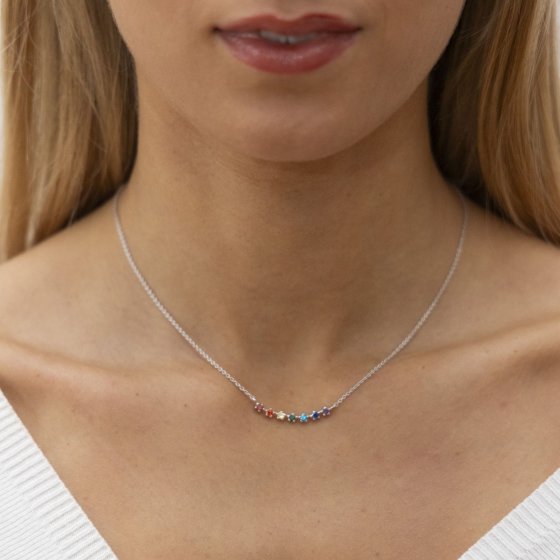 Halskette Silber 925 rhodiniert mit bunten Zirkonia-Steinen 