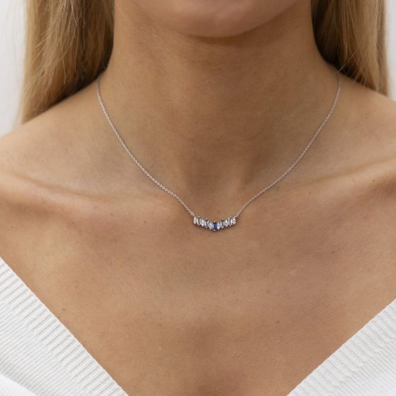 Halskette Silber 925 rhodiniert mit Zirkonia blau und weiß 