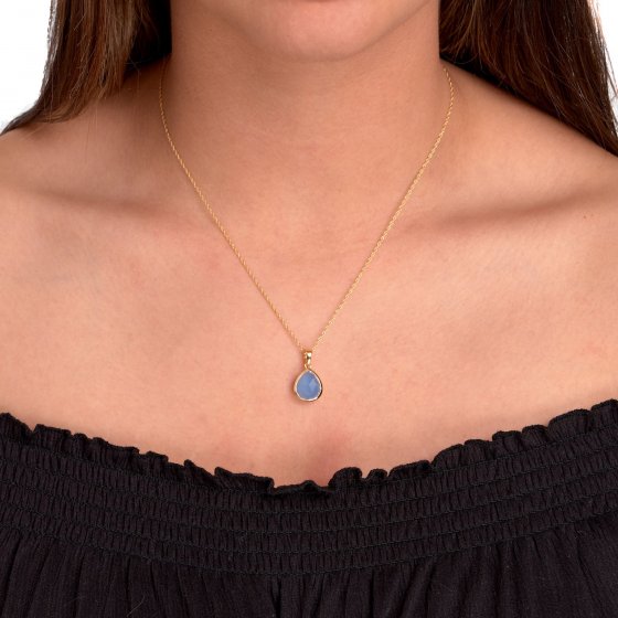 Anhänger mit Kette 925 Silber vergoldet Chalcedon blau 