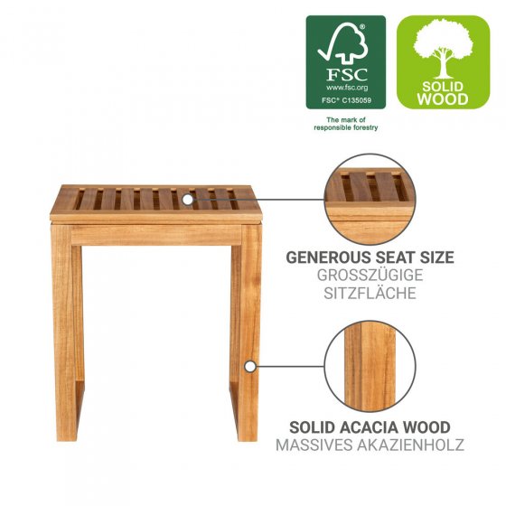 Badhocker Mod. Fondi, aus massivem Akazienholz 