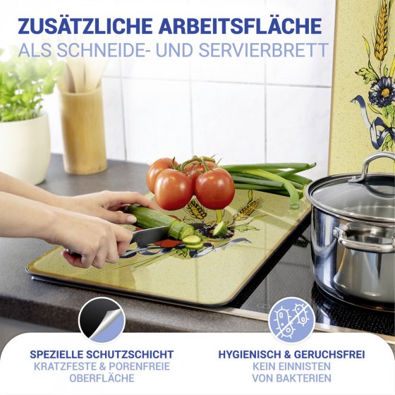 Herdabdeckplatte Universal Mod. Kornblumen, 2er Set, für alle Herdarten geeignet