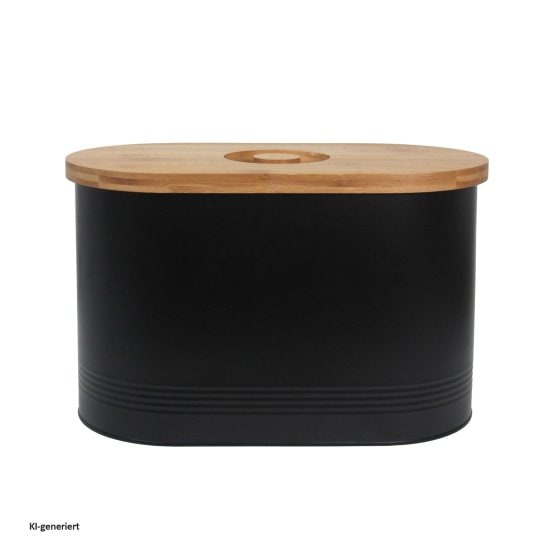 Brotkasten Schwarz mit Holzdeckel 