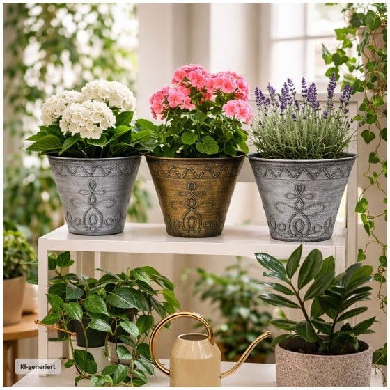 Blumentopf Nessa Ornamente Gold Silber 3er-Set 