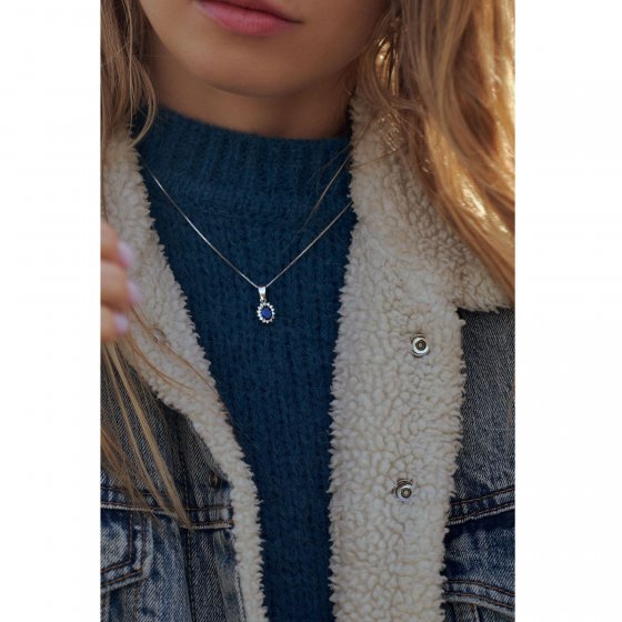 Anhänger mit Kette 925/- Sterling Silber rhodiniert Saphir und Zirkonia 