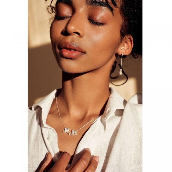 Kette 925 Sterling Silber rhodiniert Glänzend Blume Zirkonia weiß 