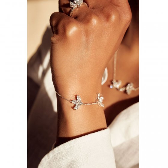 Armband 925 Sterling Silber rhodiniert  Glänzend Blume Zirkonia weiß 