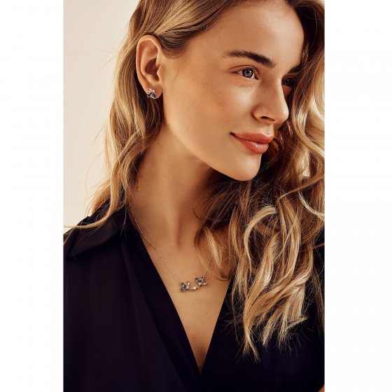 Kette 925 Sterling Silber rhodiniert Glänzend Blume Zirkonia bunt 