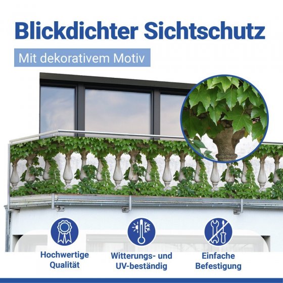 Balkon-Sichtschutz Mod. Efeu-Zaun, 5 m, UV- und witterungsbeständig 