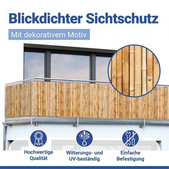 Balkon-Sichtschutz Mod. Bambus, 5 m, UV- und witterungsbeständig 