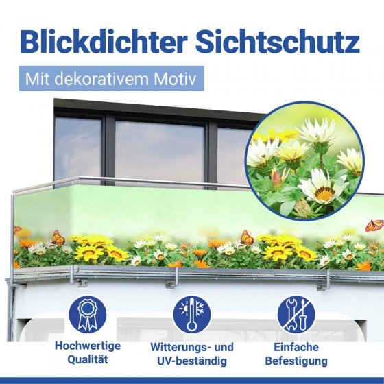 Balkon-Sichtschutz Mod. Schmetterling, 5 m, UV- und witterungsbeständig 
