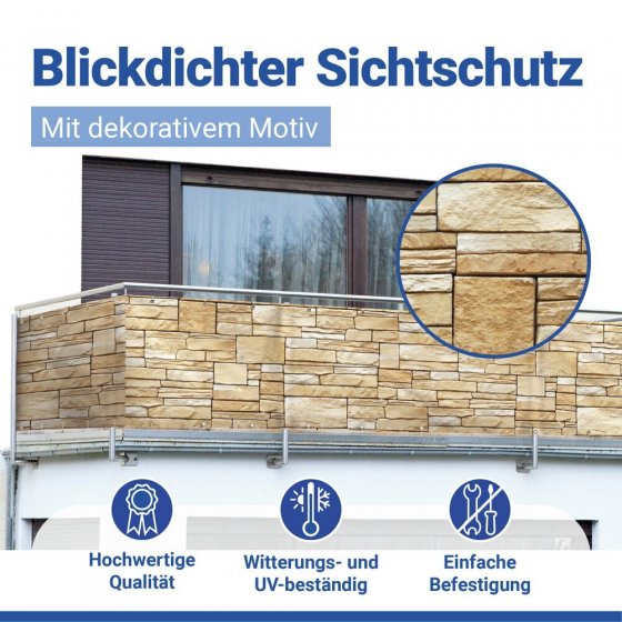 Balkon-Sichtschutz Mod. Mauer, 5 m, UV- und witterungsbeständig 