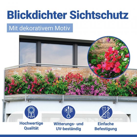Balkon-Sichtschutz Mod. Mauerblumen, 5 m, UV- und witterungsbeständig 