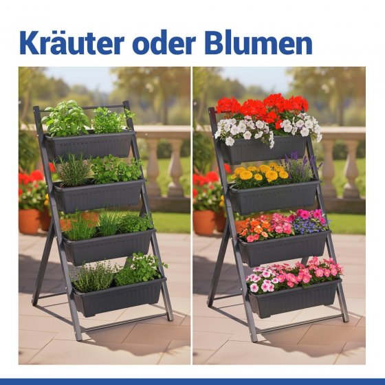 Vertikales Hochbeet, 4 Etagen, wetterbeständiger Kunststoff 