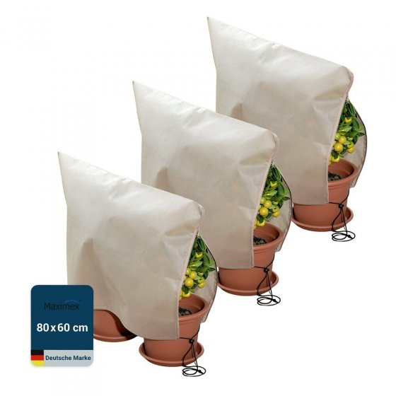 Pflanzenschutz-Vlies 80 x 60 cm, Beige, 3er Set, reißfestes Wintervlies für Pflanzen 