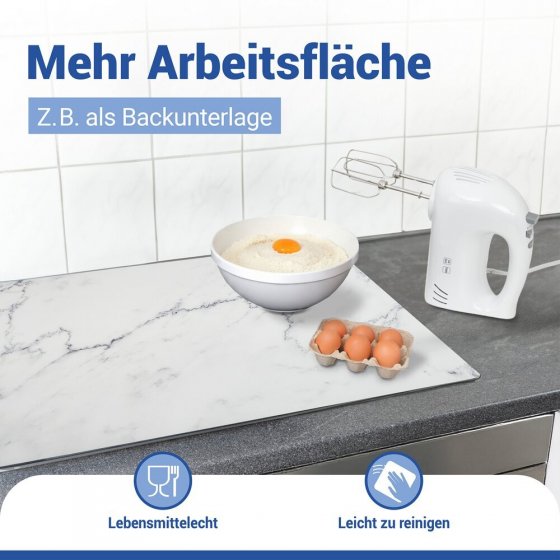 Abdeckmatte Mod. Marmor, weiß, PVC, 60x52 cm, hitzebeständig und wasserfest 