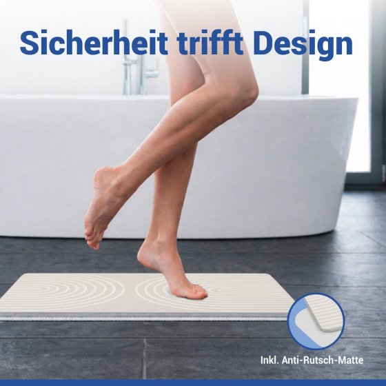 Badematte Mod. Nazca Hellgrau, aus natürlichem Diatomit 