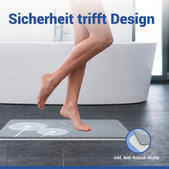 Badematte Mod. Astera Grau, aus natürlichem Diatomit 