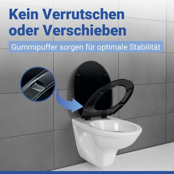 WC Sitz Mod. Kos Schwarz, Toilettendeckel mit Absenkautomatik 
