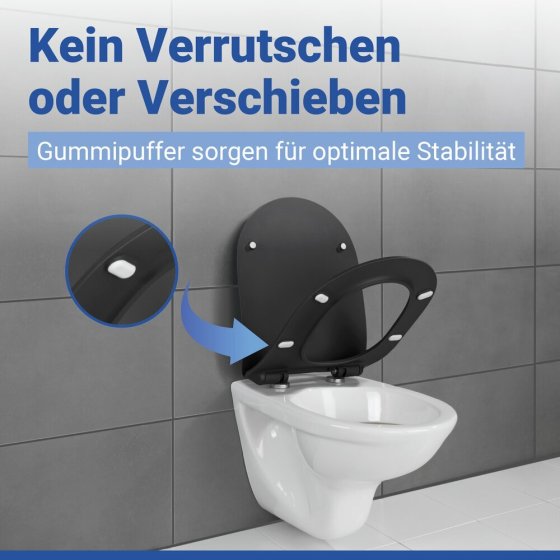 WC Sitz Mod. Sedilo Schwarz matt, Toilettendeckel in D-Form mit Absenkautomatik 