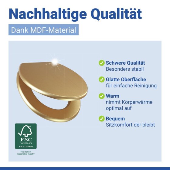 WC Sitz Mod. Aldeno Gold matt, Toilettendeckel aus foliertem MDF 