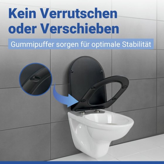 WC Sitz Mod. Galati Schwarz matt, Toilettendeckel in D-Form mit Absenkautomatik 