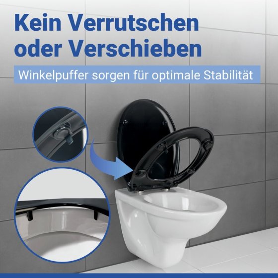 WC Sitz Mod. Rieti Schwarz, stabiler Toilettensitz mit Absenkautomatik 