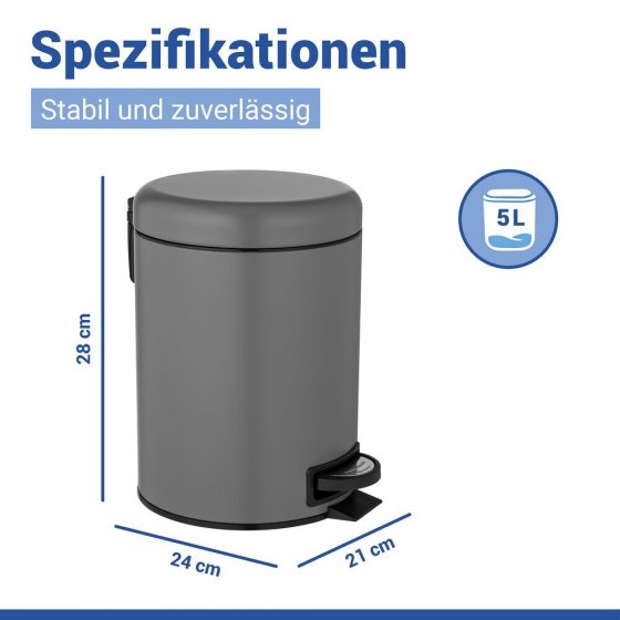 Kosmetik Treteimer Mod. Leman Grau 5L, mit herausnehmbarem Einsatz 
