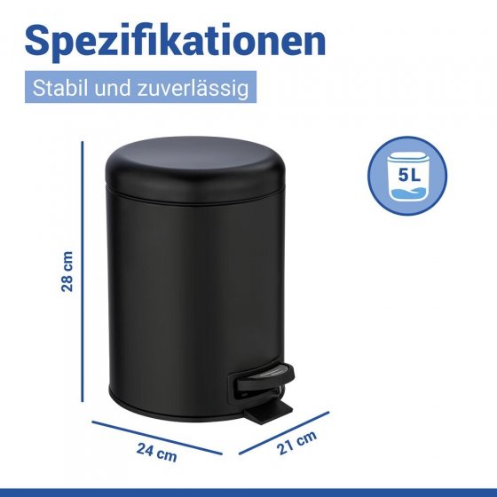 Kosmetik Treteimer Mod. Leman Schwarz 5L, mit herausnehmbarem Einsatz 