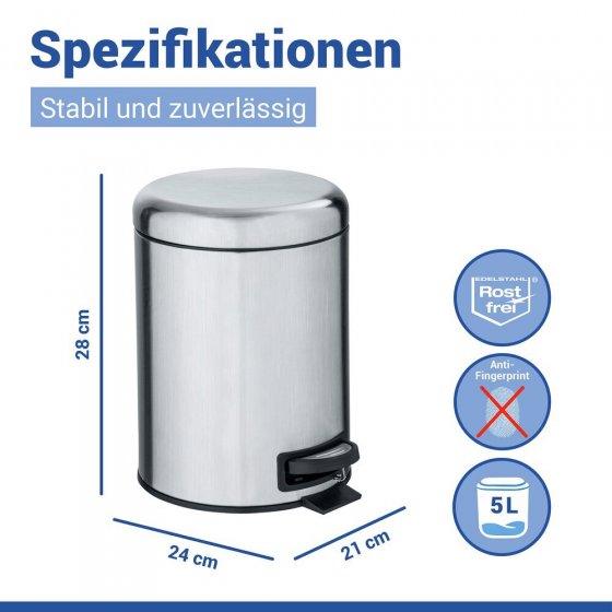 Kosmetik Treteimer Mod. Leman Edelstahl Matt 5L, mit herausnehmbarem Einsatz 