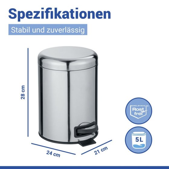 Kosmetik Treteimer Mod. Leman Edelstahl Glänzend 5L, mit herausnehmbarem Einsatz 