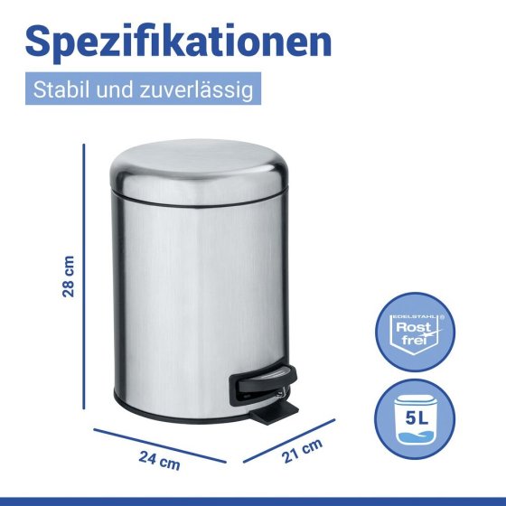 Kosmetik Treteimer Mod. Leman Edelstahl Matt 5L, mit herausnehmbarem Einsatz 
