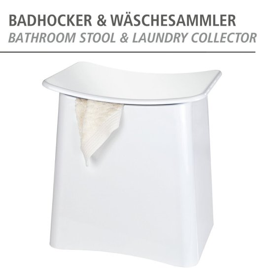 2in1 Hocker Mod. Wing Weiß, Badhocker mit herausnehmbarem Wäschesack 