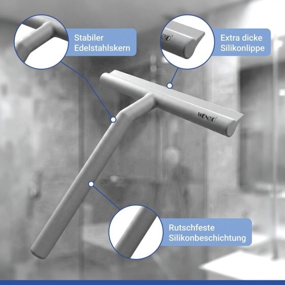Badezimmerwischer Silikon Mod. Mola Grau, Edelstahl ummantelt mit Silikon 