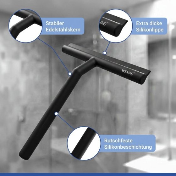 Badezimmerwischer Silikon Mod. Mola Schwarz, Edelstahl ummantelt mit Silikon 
