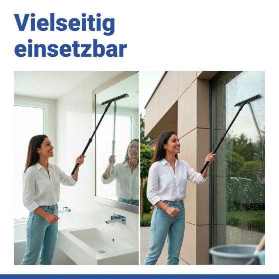 Teleskop Badezimmerwischer Schwarz, mit Doppel-Gummilippe 