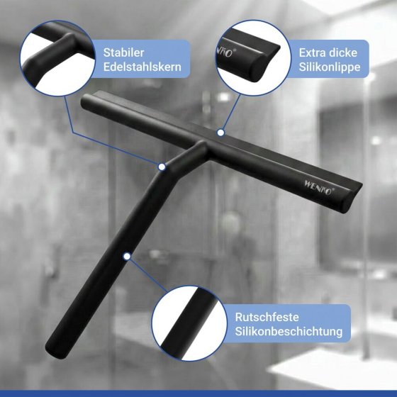Badezimmerwischer Mod. Mola Silikon XXL Schwarz, extra breite Wischfläche 