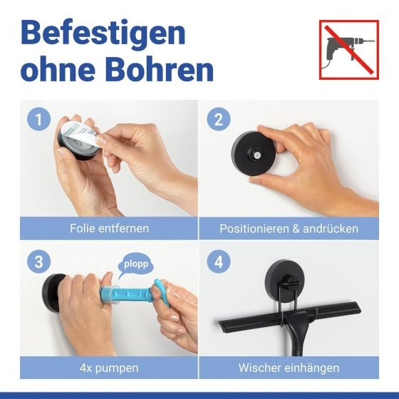 Mod. Vacuum-Loc® Duschabzieher Schwarz, Befestigen ohne bohren 