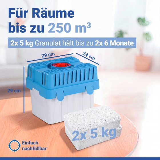 Luftentfeuchter 5 kg Grau, inkl. 1 Nachfüller, für Räume bis 250 m³ 
