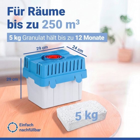 Luftentfeuchter 5 kg Blau, für Räume bis 250 m³ 