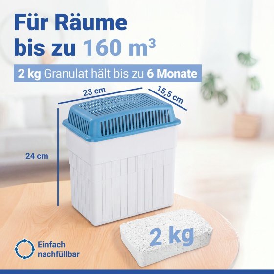 Luftentfeuchter 2 kg Blau, für Räume bis 160 m³ 