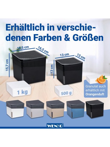 Raumentfeuchter Mod. Cube Nachfüller 500 g mit Orangenduft, 3er Set, Luftentfeuchter Nachfüllpack 