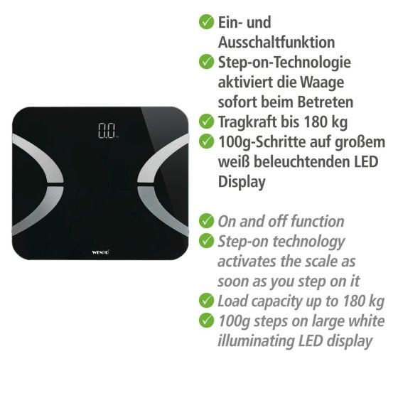 Analysewaage LED mit Bluetooth Schwarz, Körperfettwaage 