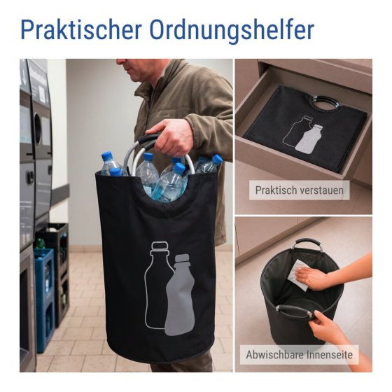 Flaschensammler Mod. Jumbo 69 L, Schwarz, Pfandflaschen Sammelbehälter aus Polyester 