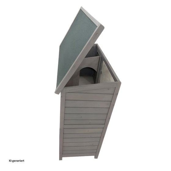 Hasenstall aus Holz in Grau mit aufklappbarem Dach 