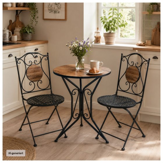Gartenstuhl 2er-Set Metall Schwarz Holzoptik 