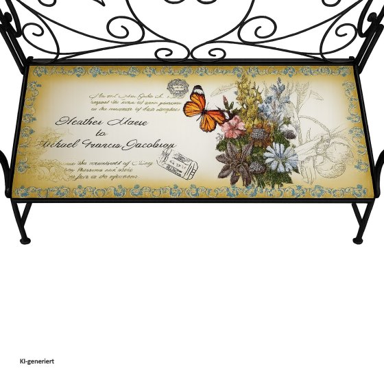 Gartenbank Celia Schmetterling Metallbank schwarz mit Motiv Sitzfläche 109 cm 