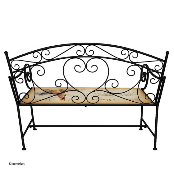 Gartenbank Celia Hahn Metallbank schwarz mit Motiv Sitzfläche 109 cm 
