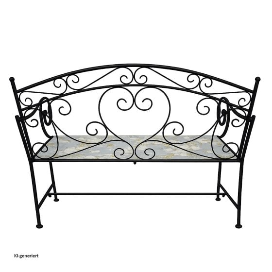 Gartenbank Celia Petunien Metallbank schwarz mit Motiv Sitzfläche 109 cm 
