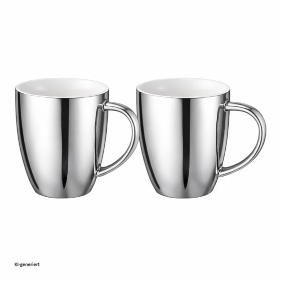 Becher Set silberfarben mit Henkel 250 ml Porzellan 2 Stück 