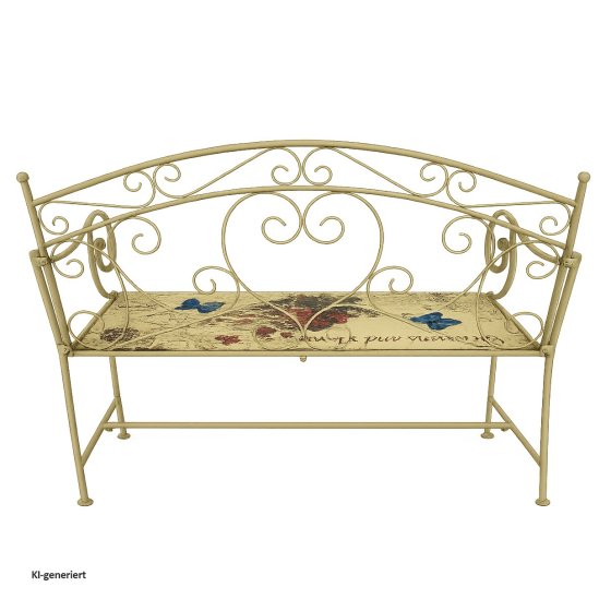 Gartenbank Flowers and Plants creme Metallbank mit Motiv Sitzfläche 109 cm 